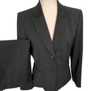Tahari ASL Skirt Suit Womens 8 Black Pinstripe Office Church Classic Formal 2 Pc